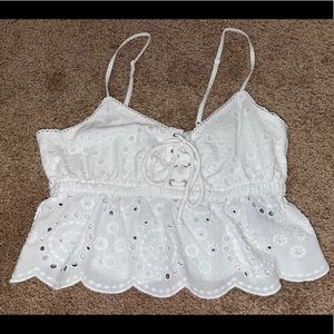White eyelet cropped top